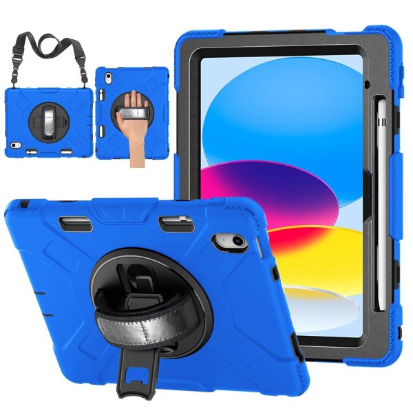 TNP Protective Case for iPad 10.9 Inch 10th Generation 2022 - Shockproof Cover Case with Pencil Holder, Rotating Handle, Adjustable Stand & Shoulder Strap (Model: A2696, A2757, A2777), Blue