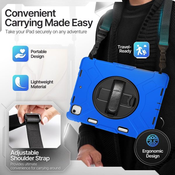 TNP Protective Case for iPad 10.9 Inch 10th Generation 2022 - Shockproof Cover Case with Pencil Holder, Rotating Handle, Adjustable Stand & Shoulder Strap (Model: A2696, A2757, A2777), Blue - Image 5