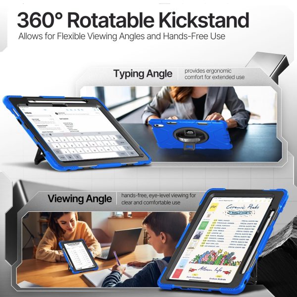 TNP Protective Case for iPad 10.9 Inch 10th Generation 2022 - Shockproof Cover Case with Pencil Holder, Rotating Handle, Adjustable Stand & Shoulder Strap (Model: A2696, A2757, A2777), Blue - Image 6