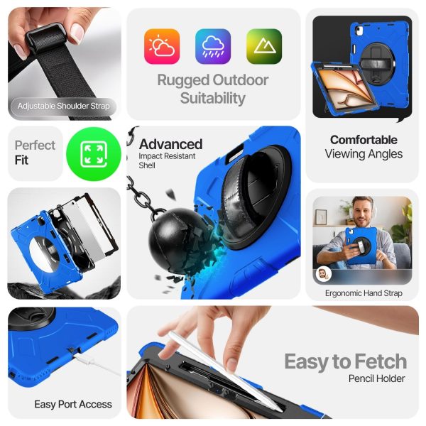 TNP Protective Case for iPad 10.9 Inch 10th Generation 2022 - Shockproof Cover Case with Pencil Holder, Rotating Handle, Adjustable Stand & Shoulder Strap (Model: A2696, A2757, A2777), Blue - Image 7