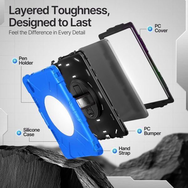 TNP Protective Case for iPad 10.9 Inch 10th Generation 2022 - Shockproof Cover Case with Pencil Holder, Rotating Handle, Adjustable Stand & Shoulder Strap (Model: A2696, A2757, A2777), Blue - Image 8