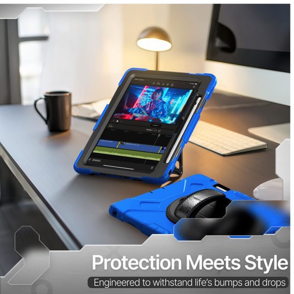 TNP Protective Case for iPad 10.9 Inch 10th Generation 2022 - Shockproof Cover Case with Pencil Holder, Rotating Handle, Adjustable Stand & Shoulder Strap (Model: A2696, A2757, A2777), Blue - Image 11