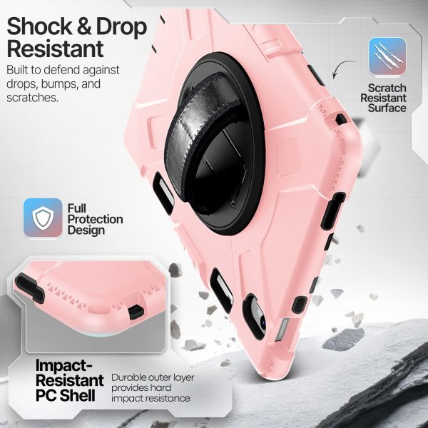 TNP Protective Case for iPad 10.9 Inch 10th Generation 2022 - Shockproof Cover Case with Pencil Holder, Rotating Handle, Adjustable Stand & Shoulder Strap (Model: A2696, A2757, A2777), Pink Pastel - Image 3