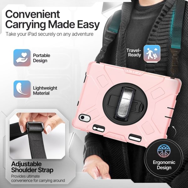 TNP Protective Case for iPad 10.9 Inch 10th Generation 2022 - Shockproof Cover Case with Pencil Holder, Rotating Handle, Adjustable Stand & Shoulder Strap (Model: A2696, A2757, A2777), Pink Pastel - Image 5