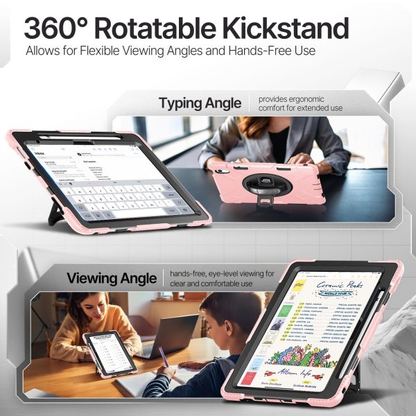 TNP Protective Case for iPad 10.9 Inch 10th Generation 2022 - Shockproof Cover Case with Pencil Holder, Rotating Handle, Adjustable Stand & Shoulder Strap (Model: A2696, A2757, A2777), Pink Pastel - Image 6
