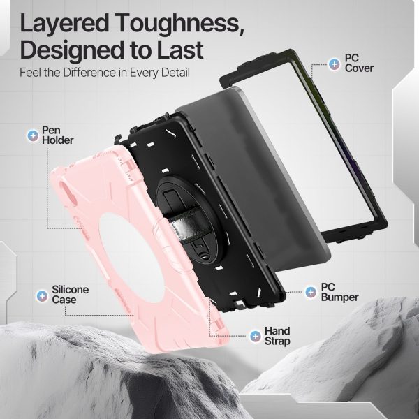 TNP Protective Case for iPad 10.9 Inch 10th Generation 2022 - Shockproof Cover Case with Pencil Holder, Rotating Handle, Adjustable Stand & Shoulder Strap (Model: A2696, A2757, A2777), Pink Pastel - Image 8
