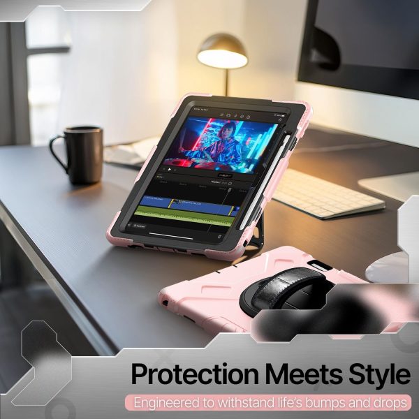 TNP Protective Case for iPad 10.9 Inch 10th Generation 2022 - Shockproof Cover Case with Pencil Holder, Rotating Handle, Adjustable Stand & Shoulder Strap (Model: A2696, A2757, A2777), Pink Pastel - Image 11