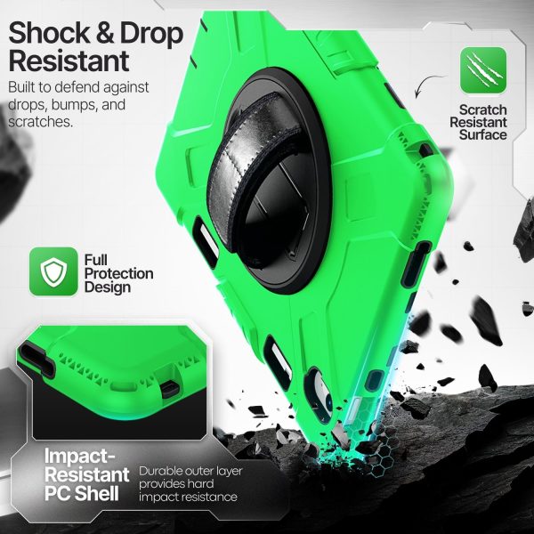 TNP Protective Case for iPad 10.9 Inch 10th Generation 2022 - Shockproof Cover Case with Pencil Holder, Rotating Handle, Adjustable Stand & Shoulder Strap (Model: A2696, A2757, A2777), Green - Image 3