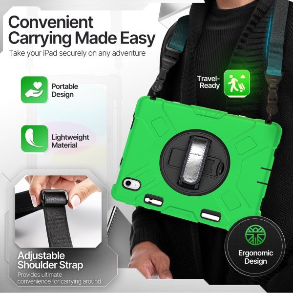 TNP Protective Case for iPad 10.9 Inch 10th Generation 2022 - Shockproof Cover Case with Pencil Holder, Rotating Handle, Adjustable Stand & Shoulder Strap (Model: A2696, A2757, A2777), Green - Image 5