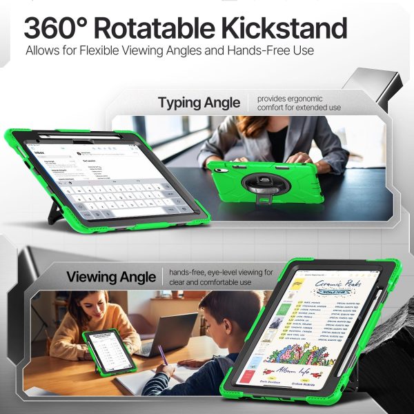 TNP Protective Case for iPad 10.9 Inch 10th Generation 2022 - Shockproof Cover Case with Pencil Holder, Rotating Handle, Adjustable Stand & Shoulder Strap (Model: A2696, A2757, A2777), Green - Image 6