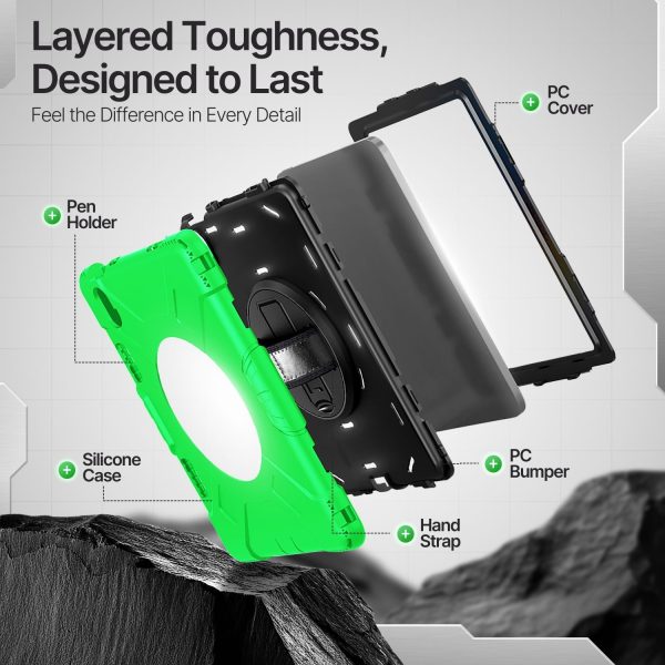 TNP Protective Case for iPad 10.9 Inch 10th Generation 2022 - Shockproof Cover Case with Pencil Holder, Rotating Handle, Adjustable Stand & Shoulder Strap (Model: A2696, A2757, A2777), Green - Image 8