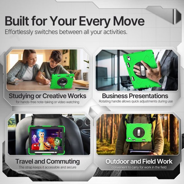TNP Protective Case for iPad 10.9 Inch 10th Generation 2022 - Shockproof Cover Case with Pencil Holder, Rotating Handle, Adjustable Stand & Shoulder Strap (Model: A2696, A2757, A2777), Green - Image 9