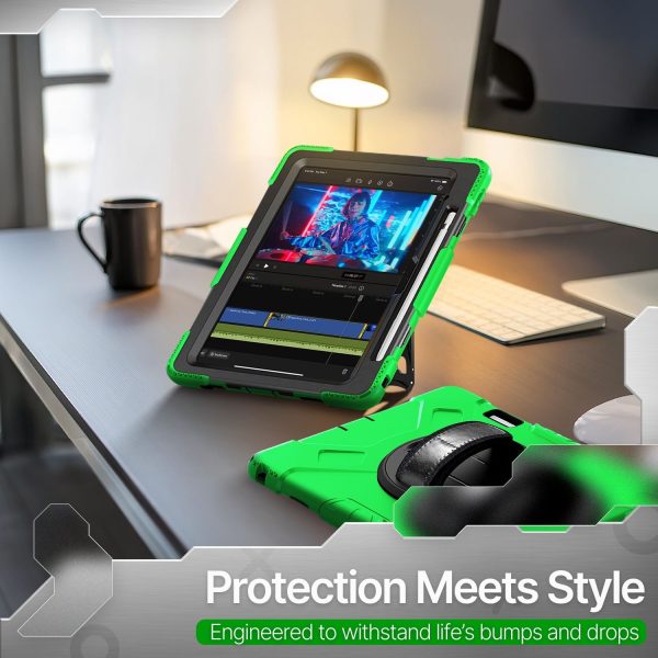 TNP Protective Case for iPad 10.9 Inch 10th Generation 2022 - Shockproof Cover Case with Pencil Holder, Rotating Handle, Adjustable Stand & Shoulder Strap (Model: A2696, A2757, A2777), Green - Image 11