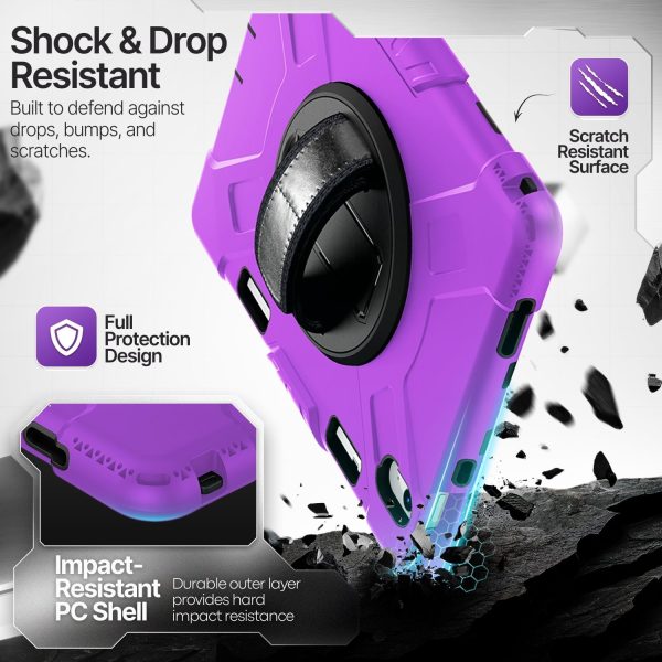 TNP Protective Case for iPad 10.9 Inch 10th Generation 2022 - Shockproof Cover Case with Pencil Holder, Rotating Handle, Adjustable Stand & Shoulder Strap (Model: A2696, A2757, A2777), Purple - Image 3