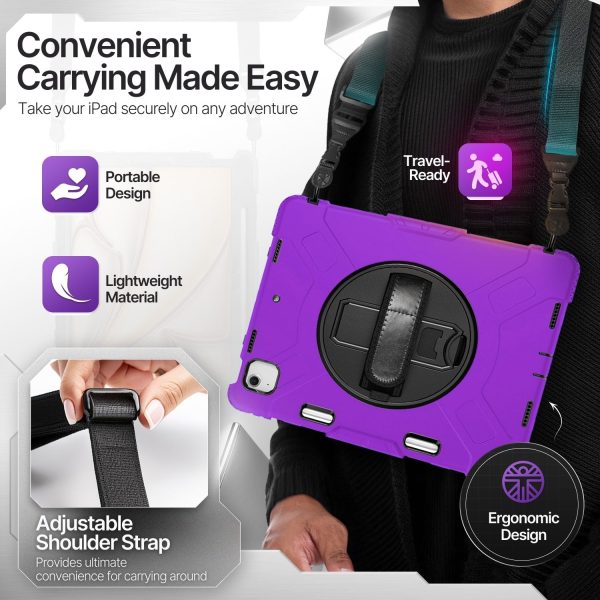 TNP Protective Case for iPad 10.9 Inch 10th Generation 2022 - Shockproof Cover Case with Pencil Holder, Rotating Handle, Adjustable Stand & Shoulder Strap (Model: A2696, A2757, A2777), Purple - Image 5