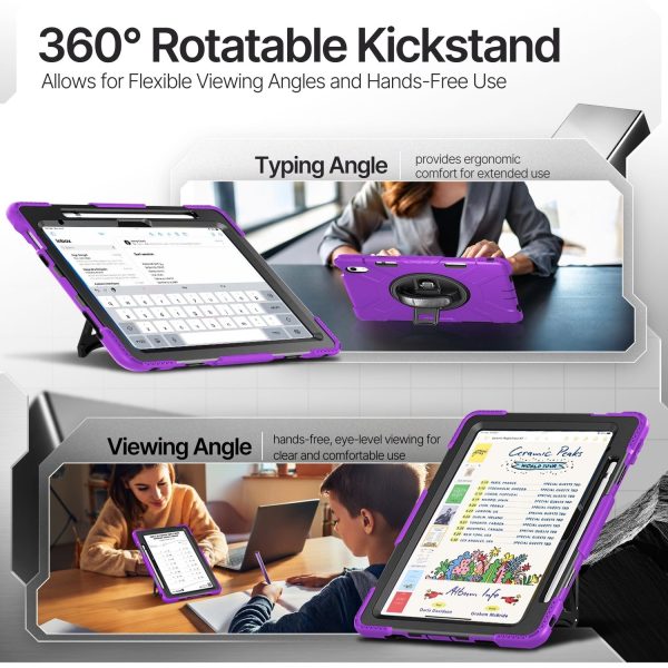 TNP Protective Case for iPad 10.9 Inch 10th Generation 2022 - Shockproof Cover Case with Pencil Holder, Rotating Handle, Adjustable Stand & Shoulder Strap (Model: A2696, A2757, A2777), Purple - Image 6