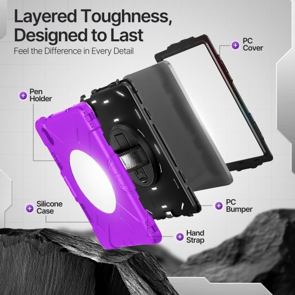 TNP Protective Case for iPad 10.9 Inch 10th Generation 2022 - Shockproof Cover Case with Pencil Holder, Rotating Handle, Adjustable Stand & Shoulder Strap (Model: A2696, A2757, A2777), Purple - Image 8
