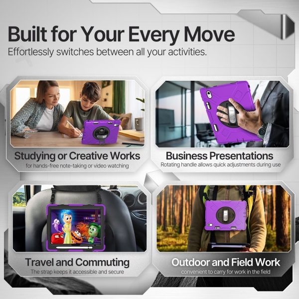 TNP Protective Case for iPad 10.9 Inch 10th Generation 2022 - Shockproof Cover Case with Pencil Holder, Rotating Handle, Adjustable Stand & Shoulder Strap (Model: A2696, A2757, A2777), Purple - Image 9