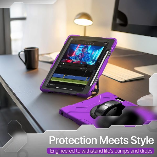 TNP Protective Case for iPad 10.9 Inch 10th Generation 2022 - Shockproof Cover Case with Pencil Holder, Rotating Handle, Adjustable Stand & Shoulder Strap (Model: A2696, A2757, A2777), Purple - Image 11