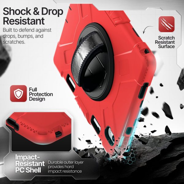 TNP Protective Case for iPad 10.9 Inch 10th Generation 2022 - Shockproof Cover Case with Pencil Holder, Rotating Handle, Adjustable Stand & Shoulder Strap (Model: A2696, A2757, A2777), Red - Image 3