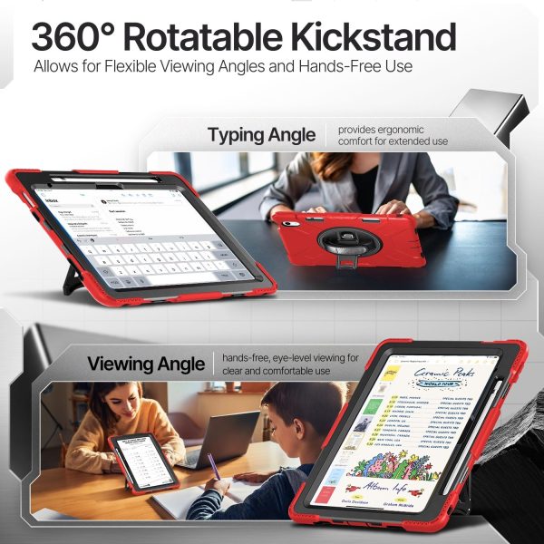 TNP Protective Case for iPad 10.9 Inch 10th Generation 2022 - Shockproof Cover Case with Pencil Holder, Rotating Handle, Adjustable Stand & Shoulder Strap (Model: A2696, A2757, A2777), Red - Image 6