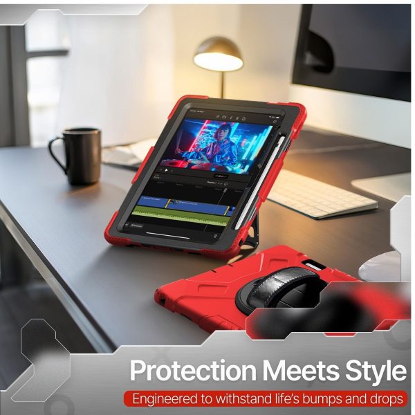 TNP Protective Case for iPad 10.9 Inch 10th Generation 2022 - Shockproof Cover Case with Pencil Holder, Rotating Handle, Adjustable Stand & Shoulder Strap (Model: A2696, A2757, A2777), Red - Image 11