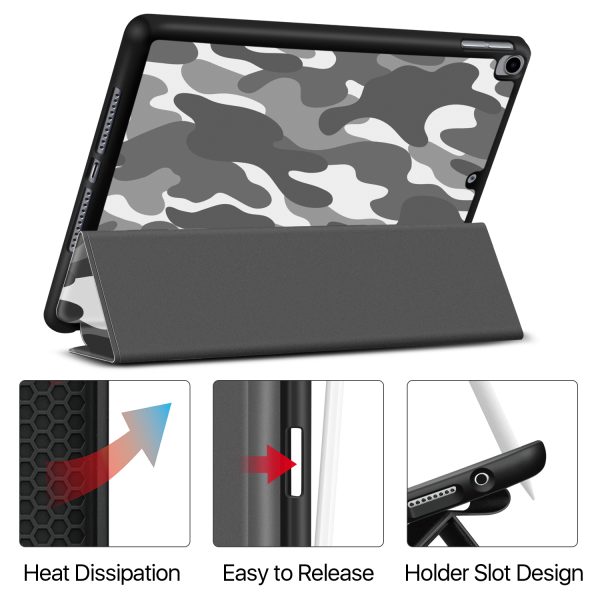 TNP Case for iPad 9th Gen 2021/iPad 8th 2020/iPad 7th 2019 Generation Protective Cover with Pencil Holder - 10.2 inch Slim Soft TPU Trifold Stand PU Leather Folio Auto Sleep Wake - Camouflage Gray - Image 5