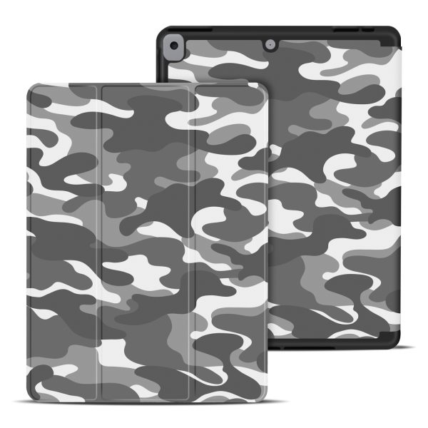 TNP Case for iPad 9th Gen 2021/iPad 8th 2020/iPad 7th 2019 Generation Protective Cover with Pencil Holder - 10.2 inch Slim Soft TPU Trifold Stand PU Leather Folio Auto Sleep Wake - Camouflage Gray - Image 7