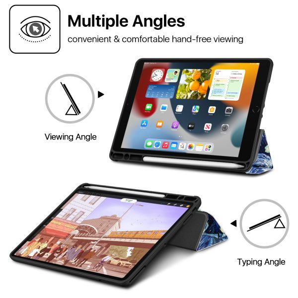 TNP Case for iPad 9th Gen 2021/iPad 8th 2020/iPad 7th 2019 Generation Protective Cover with Pencil Holder - 10.2 inch Slim Soft TPU Trifold Stand PU Leather Folio Auto Sleep Wake - Starry Night - Image 3