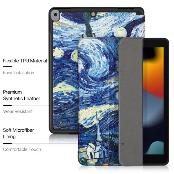 TNP Case for iPad 9th Gen 2021/iPad 8th 2020/iPad 7th 2019 Generation Protective Cover with Pencil Holder - 10.2 inch Slim Soft TPU Trifold Stand PU Leather Folio Auto Sleep Wake - Starry Night - Image 6