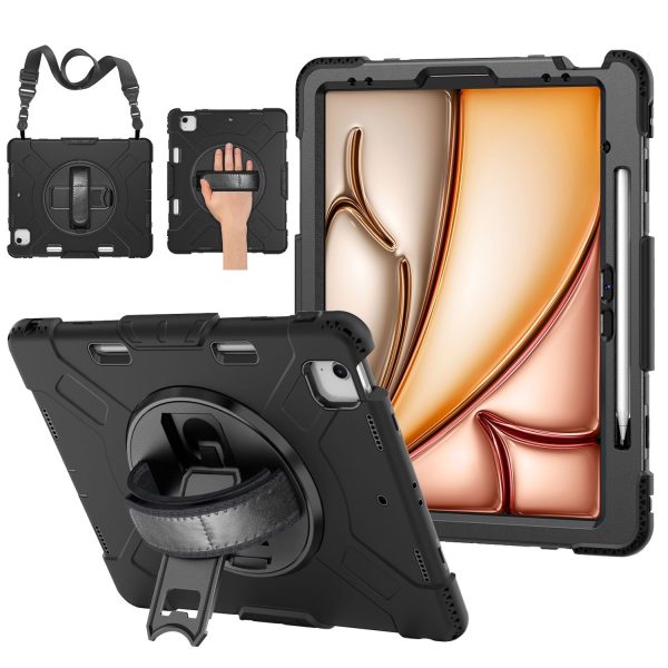 TNP Protective Case for iPad Air 13 Inch M2 6th 2024 & iPad Pro 12.9" 6th/5th/4th/3rd Gen (2022 2021 2020 2018) - Shockproof Cover w/ Pencil Holder, Handle, Adjustable Stand & Shoulder Strap, Black