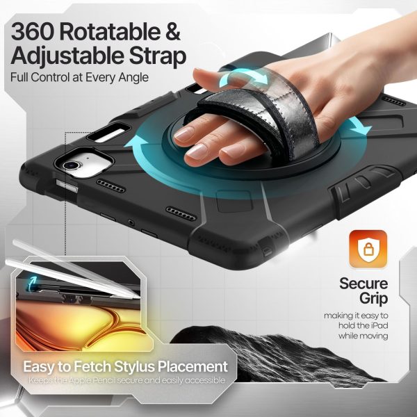 TNP Protective Case for iPad Air 13 Inch M2 6th 2024 & iPad Pro 12.9" 6th/5th/4th/3rd Gen (2022 2021 2020 2018) - Shockproof Cover w/ Pencil Holder, Handle, Adjustable Stand & Shoulder Strap, Black - Image 4