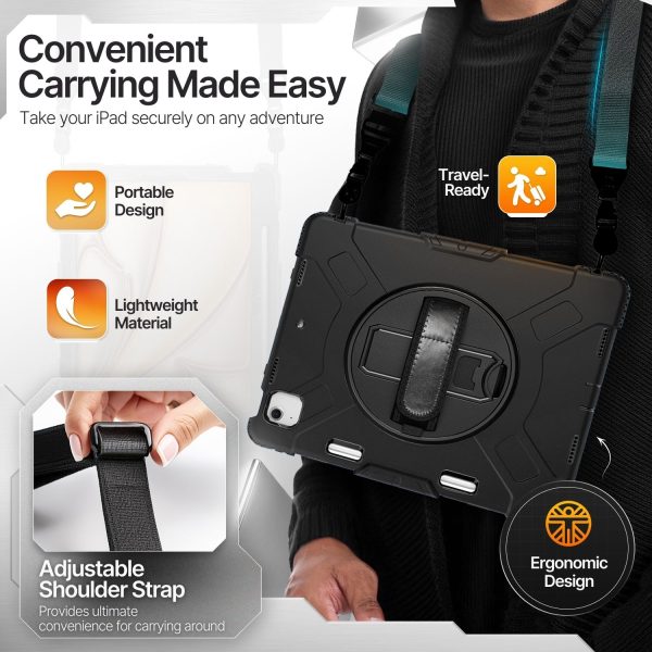 TNP Protective Case for iPad Air 13 Inch M2 6th 2024 & iPad Pro 12.9" 6th/5th/4th/3rd Gen (2022 2021 2020 2018) - Shockproof Cover w/ Pencil Holder, Handle, Adjustable Stand & Shoulder Strap, Black - Image 5