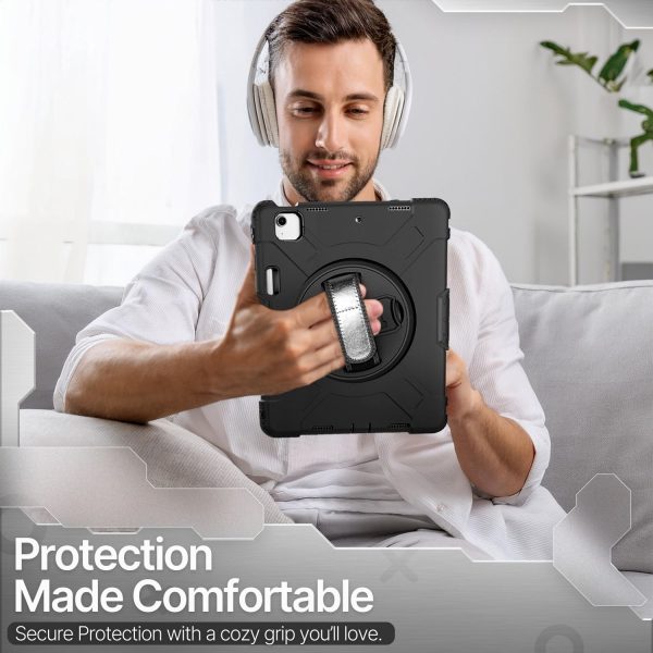 TNP Protective Case for iPad Air 13 Inch M2 6th 2024 & iPad Pro 12.9" 6th/5th/4th/3rd Gen (2022 2021 2020 2018) - Shockproof Cover w/ Pencil Holder, Handle, Adjustable Stand & Shoulder Strap, Black - Image 10