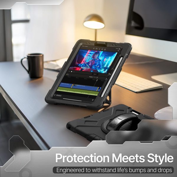 TNP Protective Case for iPad Air 13 Inch M2 6th 2024 & iPad Pro 12.9" 6th/5th/4th/3rd Gen (2022 2021 2020 2018) - Shockproof Cover w/ Pencil Holder, Handle, Adjustable Stand & Shoulder Strap, Black - Image 11