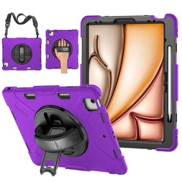 TNP Protective Case for iPad Air 13 Inch M2 6th 2024 & iPad Pro 12.9" 6th/5th/4th/3rd Gen (2022 2021 2020 2018) - Shockproof Cover w/ Pencil Holder, Handle, Adjustable Stand & Shoulder Strap, Purple