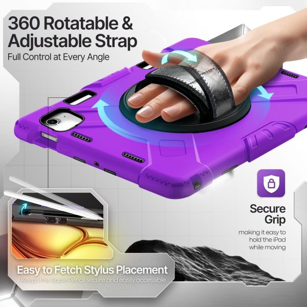 TNP Protective Case for iPad Air 13 Inch M2 6th 2024 & iPad Pro 12.9" 6th/5th/4th/3rd Gen (2022 2021 2020 2018) - Shockproof Cover w/ Pencil Holder, Handle, Adjustable Stand & Shoulder Strap, Purple - Image 4