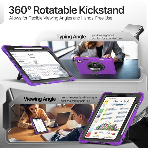TNP Protective Case for iPad Air 13 Inch M2 6th 2024 & iPad Pro 12.9" 6th/5th/4th/3rd Gen (2022 2021 2020 2018) - Shockproof Cover w/ Pencil Holder, Handle, Adjustable Stand & Shoulder Strap, Purple - Image 6