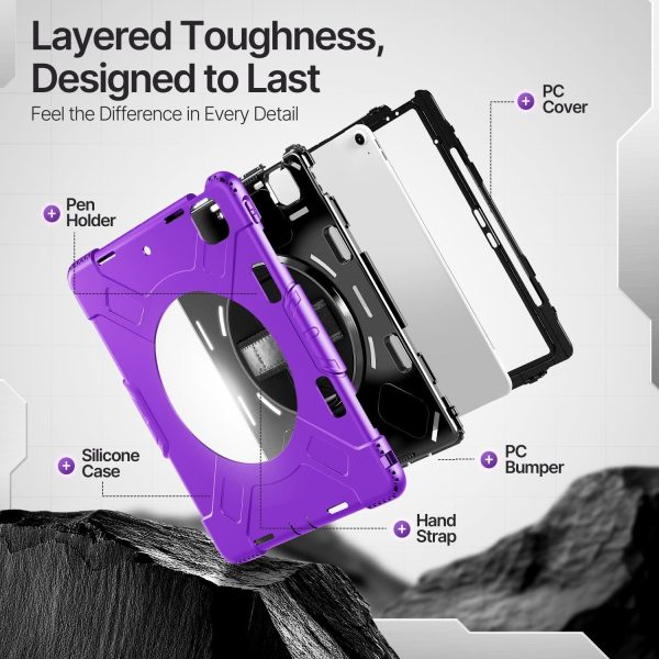 TNP Protective Case for iPad Air 13 Inch M2 6th 2024 & iPad Pro 12.9" 6th/5th/4th/3rd Gen (2022 2021 2020 2018) - Shockproof Cover w/ Pencil Holder, Handle, Adjustable Stand & Shoulder Strap, Purple - Image 8