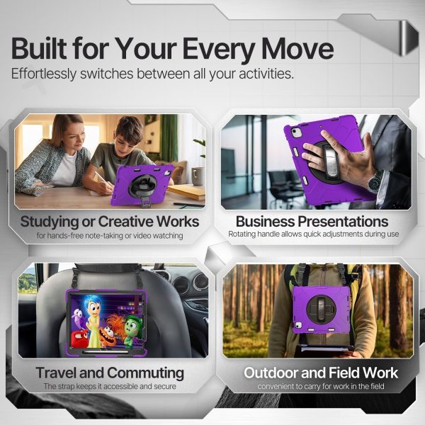 TNP Protective Case for iPad Air 13 Inch M2 6th 2024 & iPad Pro 12.9" 6th/5th/4th/3rd Gen (2022 2021 2020 2018) - Shockproof Cover w/ Pencil Holder, Handle, Adjustable Stand & Shoulder Strap, Purple - Image 9