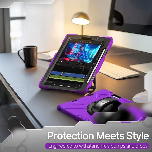 TNP Protective Case for iPad Air 13 Inch M2 6th 2024 & iPad Pro 12.9" 6th/5th/4th/3rd Gen (2022 2021 2020 2018) - Shockproof Cover w/ Pencil Holder, Handle, Adjustable Stand & Shoulder Strap, Purple - Image 11