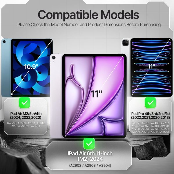 TNP Protective Case for iPad Air 6th M2 2024 11 Inch, 5th 4th Gen 10.9 inch and iPad Pro 4th 3rd 2nd Generation (2022 2021 2020 2018)w/ Pencil Holder, Handle, Stand & Shoulder Strap, Black - Image 2