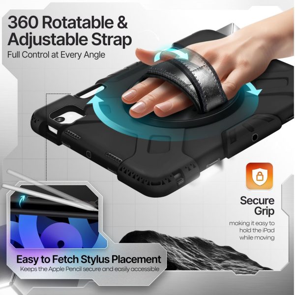 TNP Protective Case for iPad Air 6th M2 2024 11 Inch, 5th 4th Gen 10.9 inch and iPad Pro 4th 3rd 2nd Generation (2022 2021 2020 2018)w/ Pencil Holder, Handle, Stand & Shoulder Strap, Black - Image 4