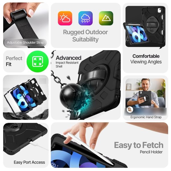 TNP Protective Case for iPad Air 6th M2 2024 11 Inch, 5th 4th Gen 10.9 inch and iPad Pro 4th 3rd 2nd Generation (2022 2021 2020 2018)w/ Pencil Holder, Handle, Stand & Shoulder Strap, Black - Image 7