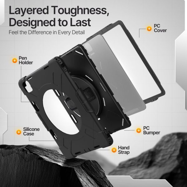 TNP Protective Case for iPad Pro 11 Inch M4 5th Generation 2024 - Shockproof Cover Case with Pencil Holder, Rotating Handle, Adjustable Stand & Shoulder Strap (Model: A2836/A2837/A3006), Black - Image 8