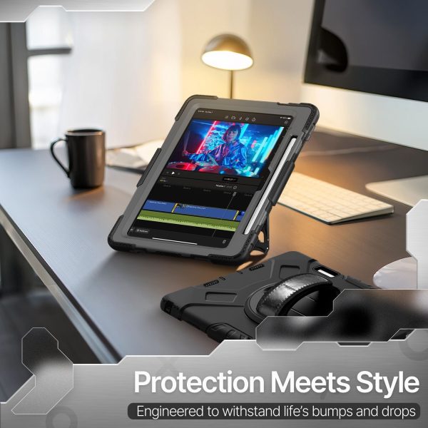 TNP Protective Case for iPad Pro 11 Inch M4 5th Generation 2024 - Shockproof Cover Case with Pencil Holder, Rotating Handle, Adjustable Stand & Shoulder Strap (Model: A2836/A2837/A3006), Black - Image 11