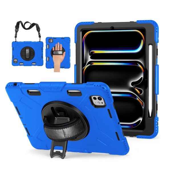 TNP Protective Case for iPad Pro 11 Inch M4 5th Generation 2024 - Shockproof Cover Case with Pencil Holder, Rotating Handle, Adjustable Stand & Shoulder Strap (Model: A2836/A2837/A3006), Blue