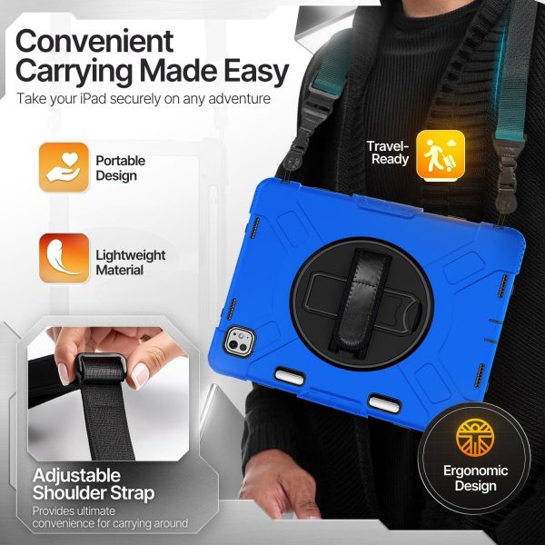 TNP Protective Case for iPad Pro 11 Inch M4 5th Generation 2024 - Shockproof Cover Case with Pencil Holder, Rotating Handle, Adjustable Stand & Shoulder Strap (Model: A2836/A2837/A3006), Blue - Image 5