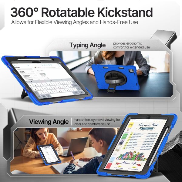 TNP Protective Case for iPad Pro 11 Inch M4 5th Generation 2024 - Shockproof Cover Case with Pencil Holder, Rotating Handle, Adjustable Stand & Shoulder Strap (Model: A2836/A2837/A3006), Blue - Image 6
