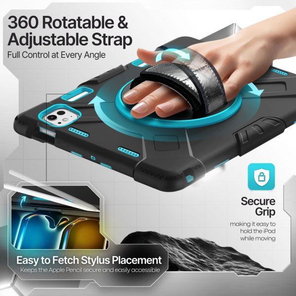 TNP Protective Case for iPad Pro 11 Inch M4 5th Generation 2024 - Shockproof Cover Case with Pencil Holder, Rotating Handle, Adjustable Stand & Shoulder Strap (Model: A2836/A2837/A3006), Mint - Image 4